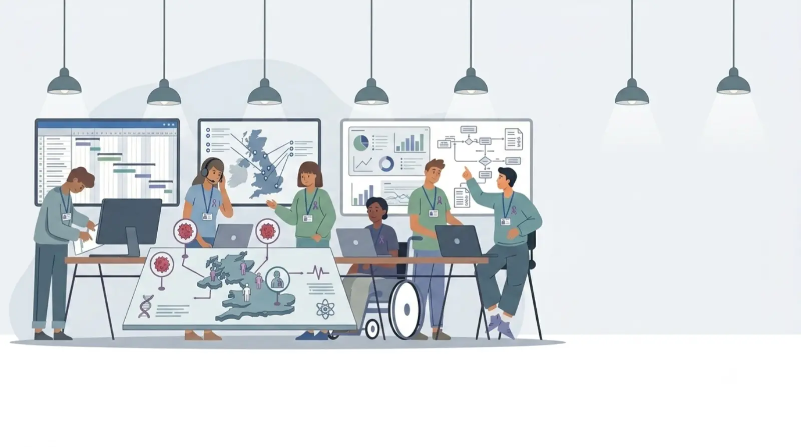 Illustration of the Cancer Theme team designing a clinical trial